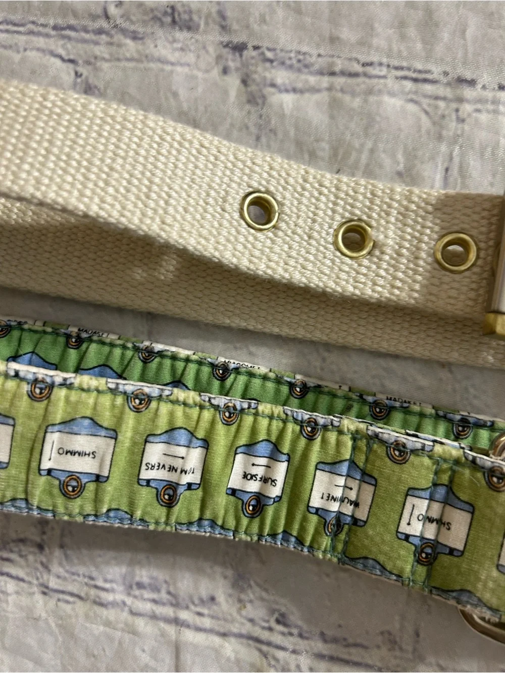 VINEYARD VINES GREEN COTTON DOUBLE RING & LIZ CLAIBORNE CREAM& BROWN BELTS